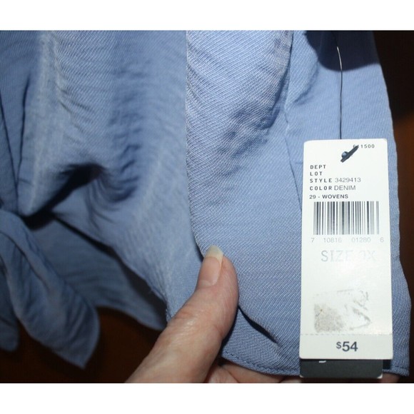 ALYX Women's Flutter Sleeve Overlay Blue Tie Front Blouse Plus Size 0X NWT $54 - Picture 5 of 8